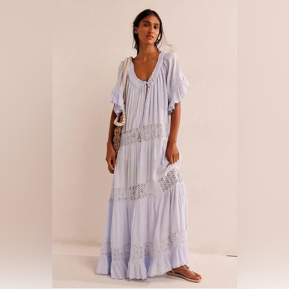 Free People Soft Blue Lace Maxi Dress